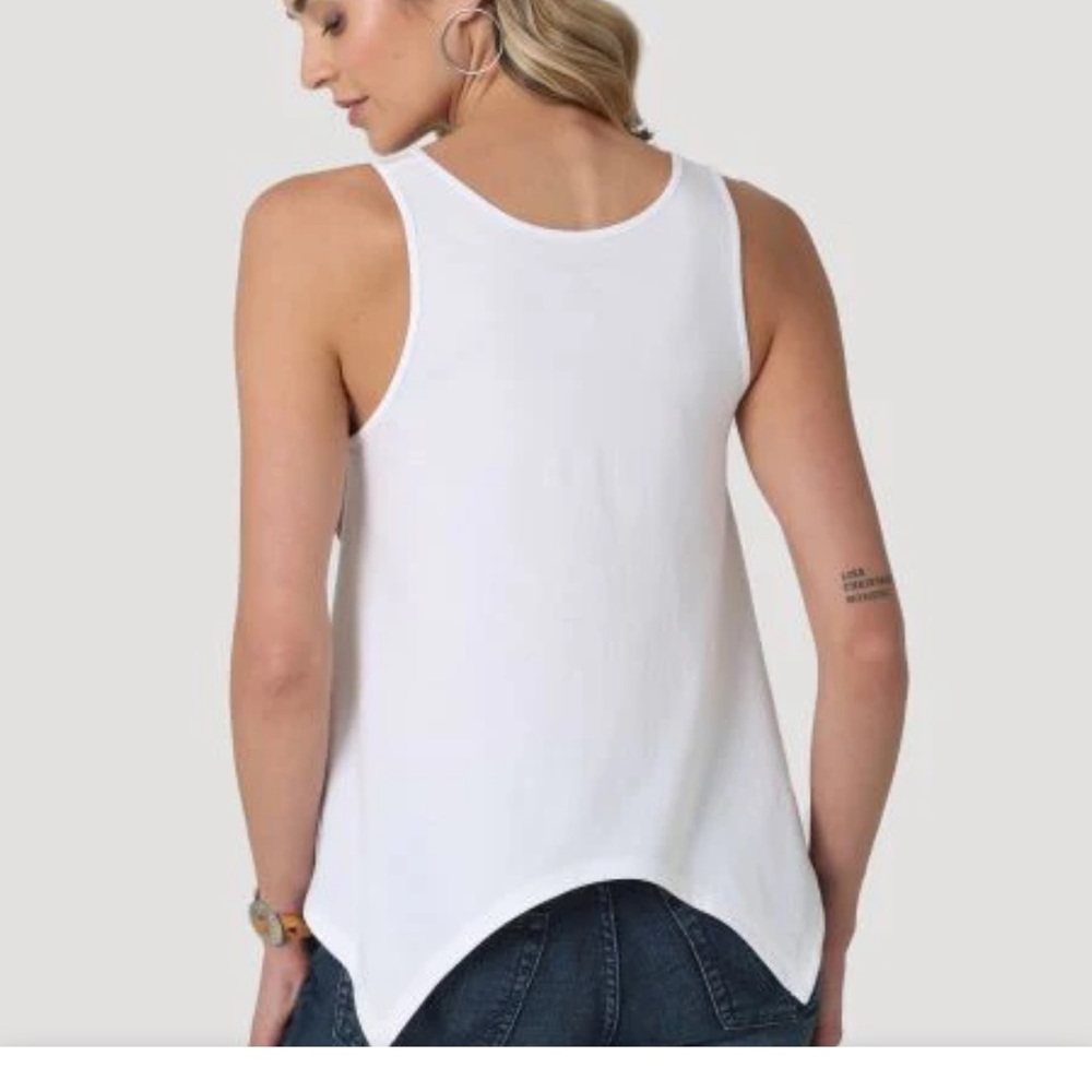 Wrangler White Cowgirl Asymmetrical Graphic Tank Top - Picture 2 of 6